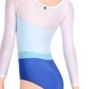 Mariia Long Sleeve Mesh Overlay Leotard M blue